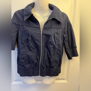 Cropped shorts sleeve canvas navy blue jacket